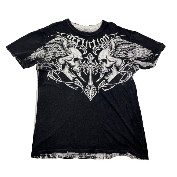Vintage Affliction T Shirt Double Sided Cross Skulls Grunge Skate - Picture 1 of 9